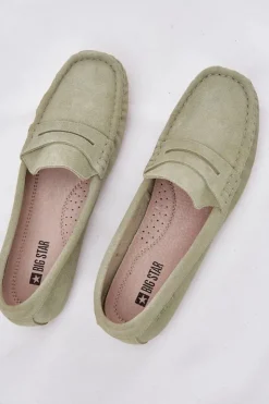 Big Star Shoes Loafersy Damskie|Mokasyny Damskie Zamszowe*Zamszowe Mokasyny Damskie Big Star RR274945 Zielone Zielony
