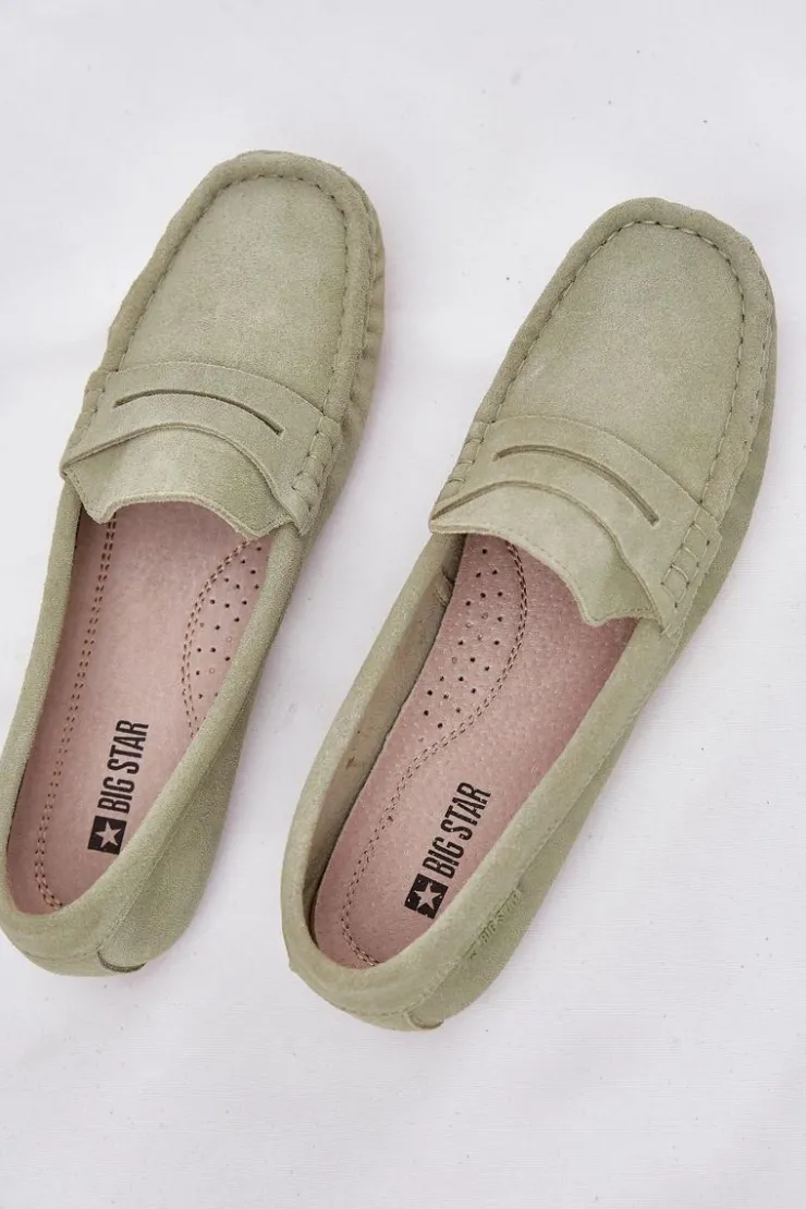 Big Star Shoes Loafersy Damskie|Mokasyny Damskie Zamszowe*Zamszowe Mokasyny Damskie Big Star RR274945 Zielone Zielony