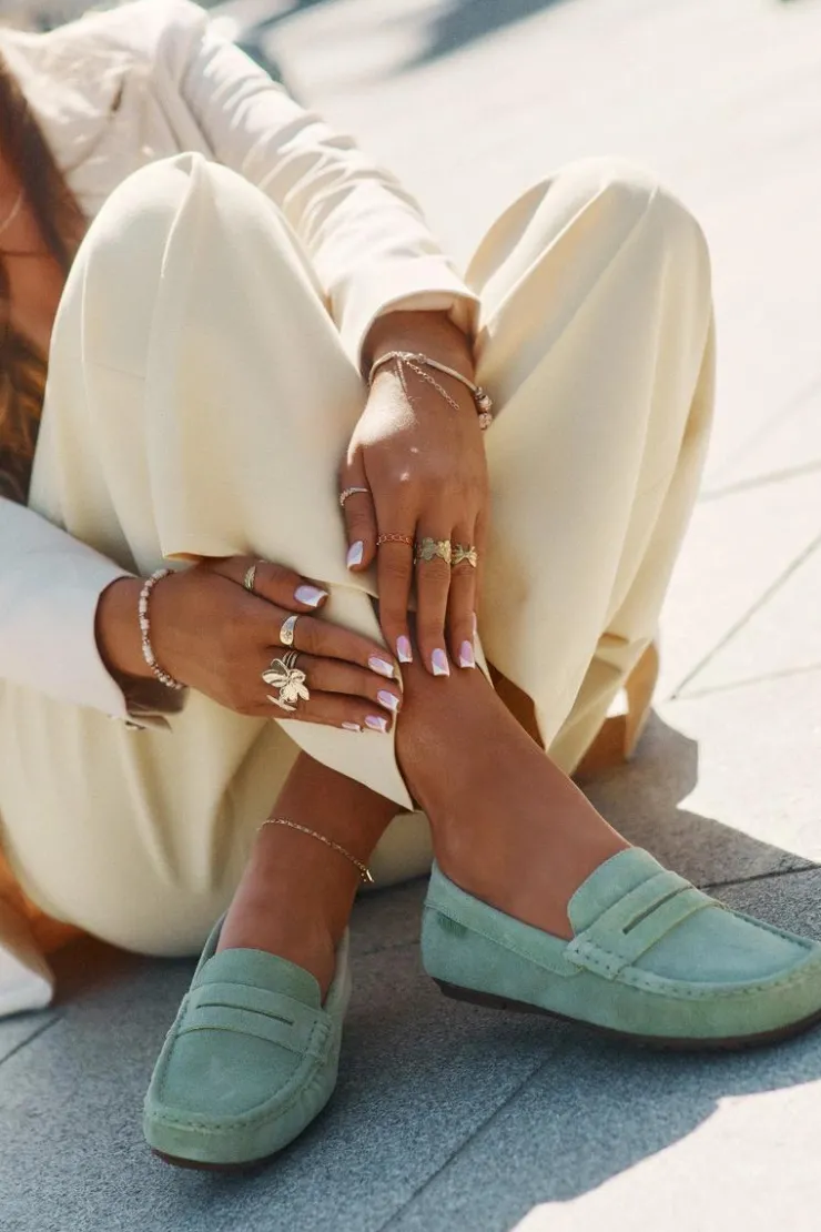 Big Star Shoes Loafersy Damskie|Mokasyny Damskie Zamszowe*Zamszowe Mokasyny Damskie Big Star RR274945 Zielone Zielony