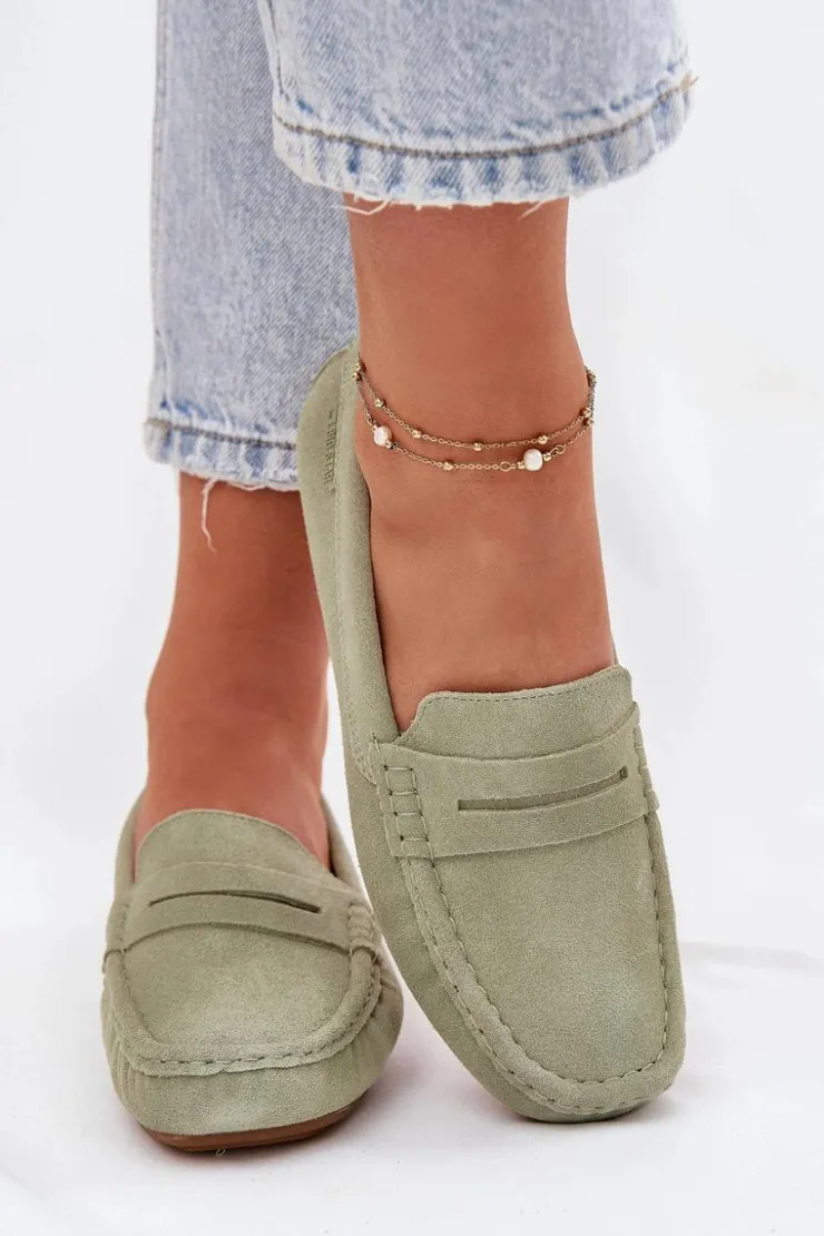 Big Star Shoes Loafersy Damskie|Mokasyny Damskie Zamszowe*Zamszowe Mokasyny Damskie Big Star RR274945 Zielone Zielony