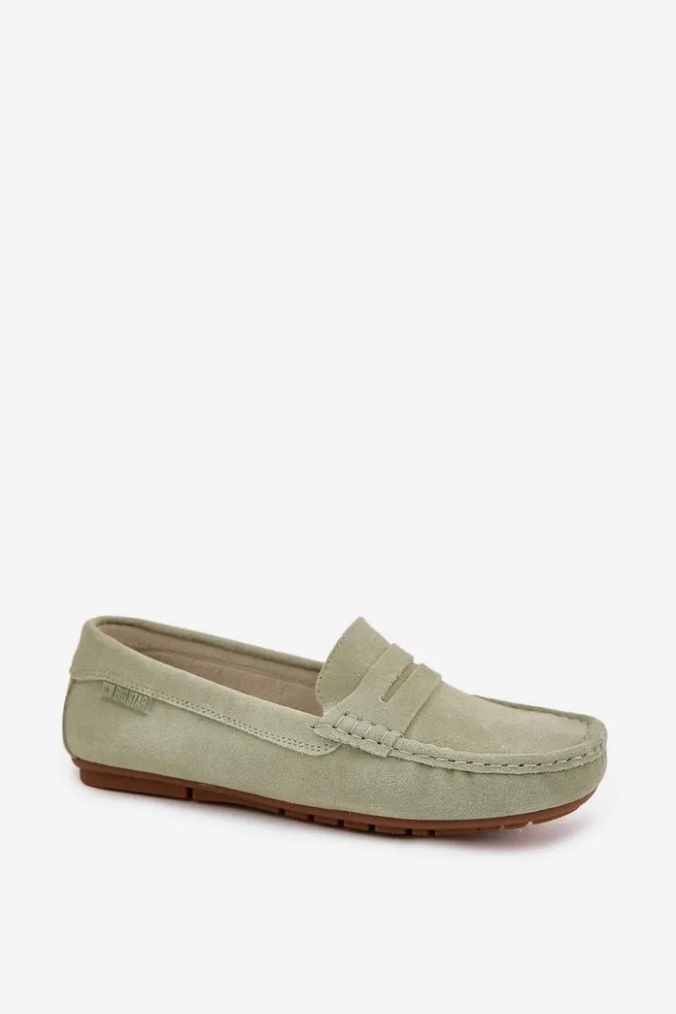 Big Star Shoes Loafersy Damskie|Mokasyny Damskie Zamszowe*Zamszowe Mokasyny Damskie Big Star RR274945 Zielone Zielony