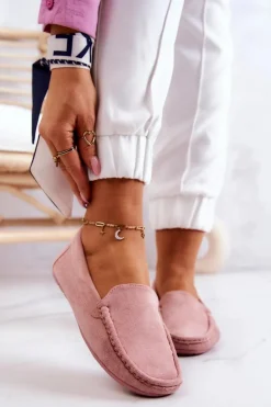 Evento Loafersy Damskie|Mokasyny Damskie Zamszowe*Zamszowe Mokasyny Damskie Różowe Morreno Różowy