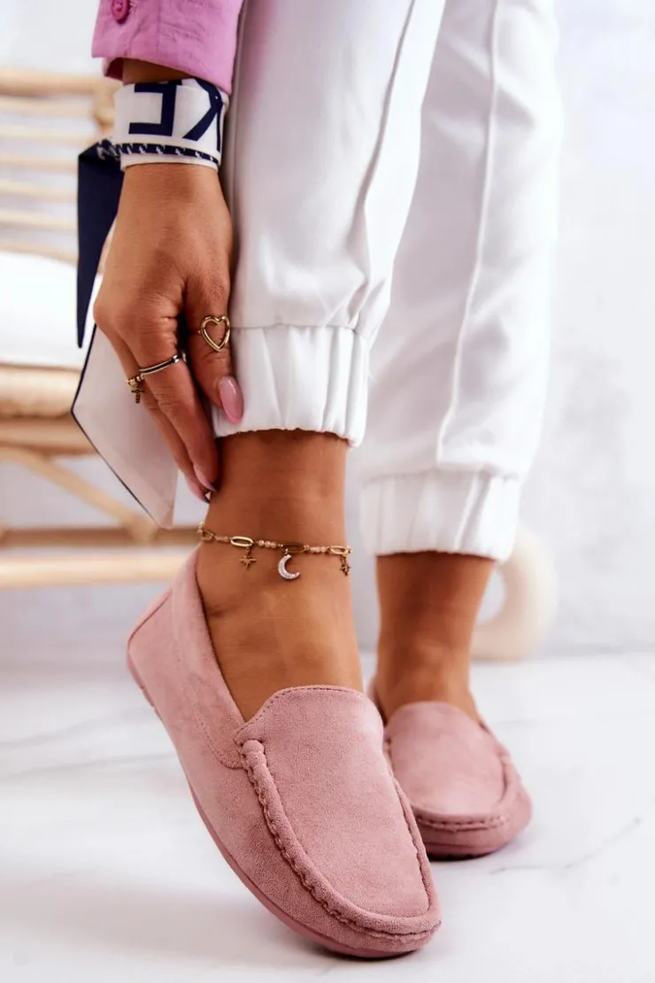 Evento Loafersy Damskie|Mokasyny Damskie Zamszowe*Zamszowe Mokasyny Damskie Różowe Morreno Różowy