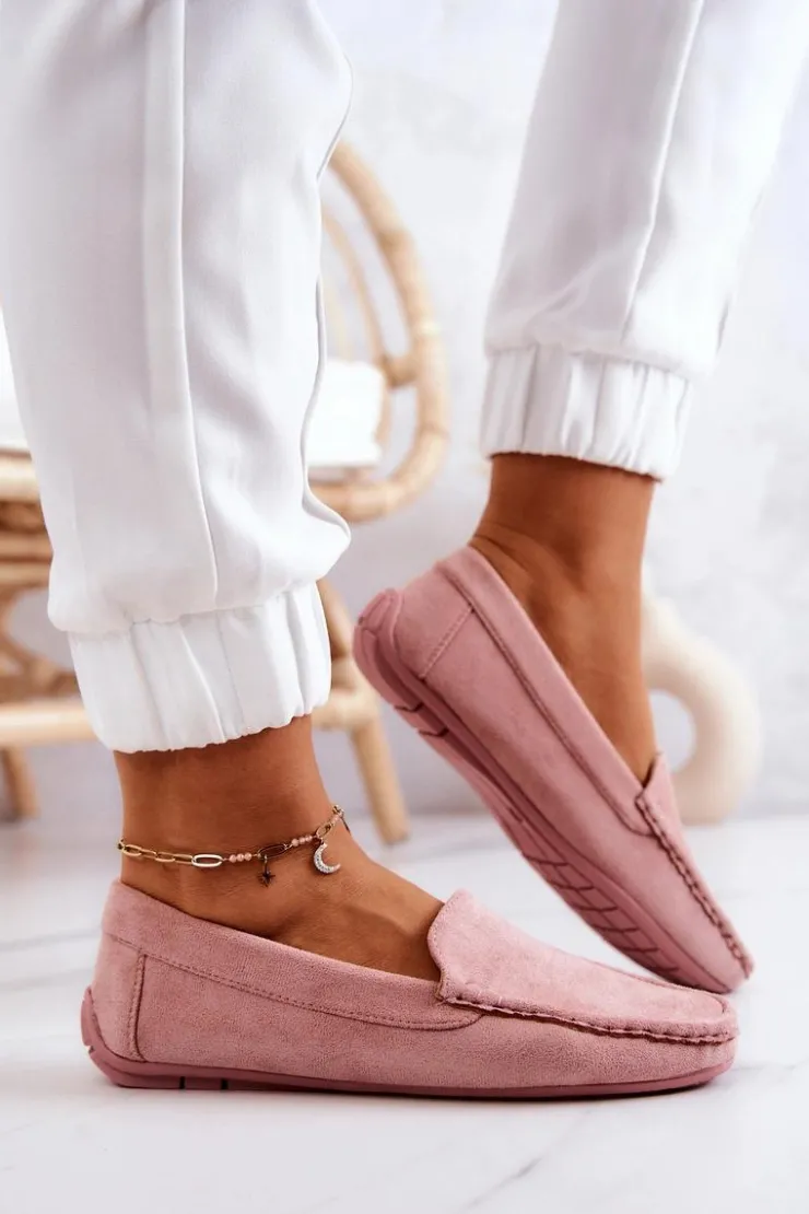 Evento Loafersy Damskie|Mokasyny Damskie Zamszowe*Zamszowe Mokasyny Damskie Różowe Morreno Różowy