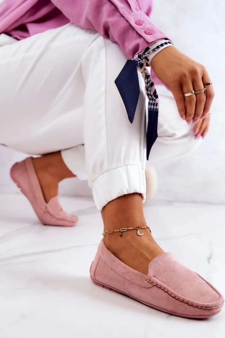 Evento Loafersy Damskie|Mokasyny Damskie Zamszowe*Zamszowe Mokasyny Damskie Różowe Morreno Różowy