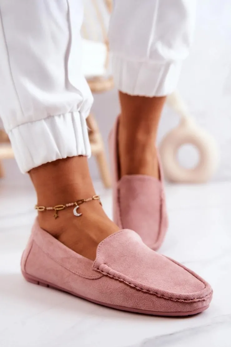 Evento Loafersy Damskie|Mokasyny Damskie Zamszowe*Zamszowe Mokasyny Damskie Różowe Morreno Różowy