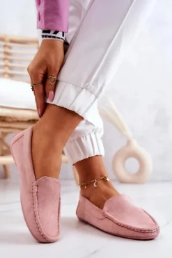 Evento Loafersy Damskie|Mokasyny Damskie Zamszowe*Zamszowe Mokasyny Damskie Różowe Morreno Różowy