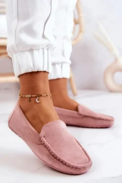 Evento Loafersy Damskie|Mokasyny Damskie Zamszowe*Zamszowe Mokasyny Damskie Różowe Morreno Różowy