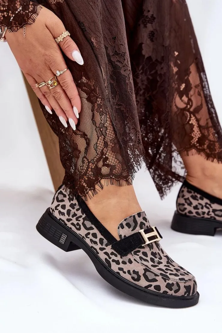 Buty damskie Vinceza Loafersy Damskie|Mokasyny Płaskie*Zamszowe Mokasyny Damskie Panterka Vinceza 66792 Szare Szary