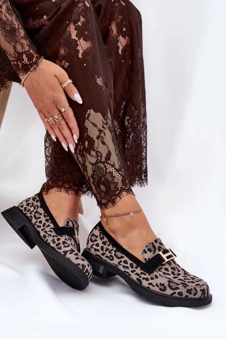 Buty damskie Vinceza Loafersy Damskie|Mokasyny Płaskie*Zamszowe Mokasyny Damskie Panterka Vinceza 66792 Szare Szary