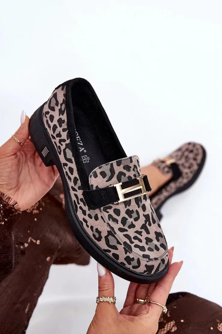 Buty damskie Vinceza Loafersy Damskie|Mokasyny Płaskie*Zamszowe Mokasyny Damskie Panterka Vinceza 66792 Szare Szary