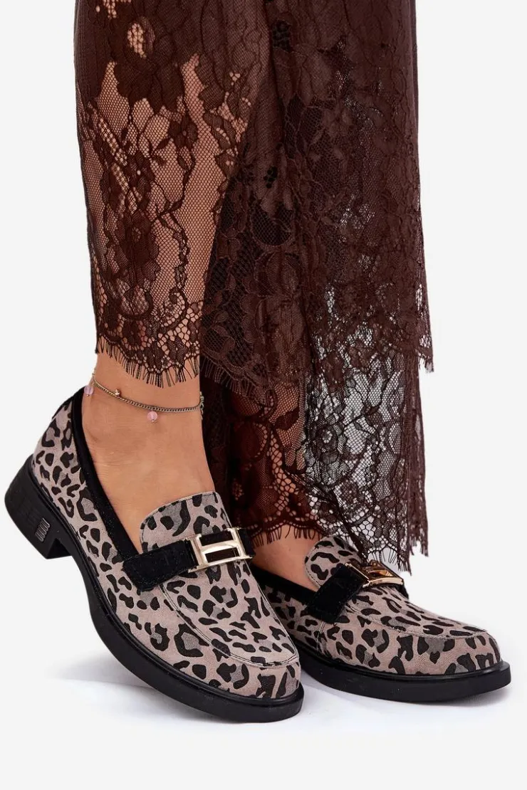 Buty damskie Vinceza Loafersy Damskie|Mokasyny Płaskie*Zamszowe Mokasyny Damskie Panterka Vinceza 66792 Szare Szary