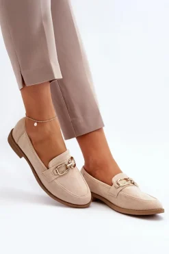 Boto Loafersy Damskie|Mokasyny Damskie Zamszowe*Zamszowe Mokasyny Damskie Na Płaskim Obcasie Beżowe Misal