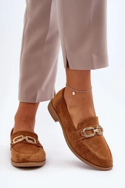 Damskie Boto Zamszowe Mokasyny Damskie Na Płaskim Obcasie Camel Misal