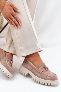 Buty damskie Vinceza Loafersy Damskie|Mokasyny Płaskie*Zamszowe Mokasyny Damskie Z Przypinką Miś Vinceza 79533 Beżowe Beżowy