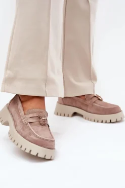 Buty damskie Vinceza Loafersy Damskie|Mokasyny Płaskie*Zamszowe Mokasyny Damskie Z Przypinką Miś Vinceza 79533 Beżowe Beżowy