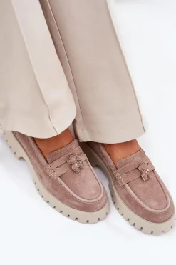 Buty damskie Vinceza Loafersy Damskie|Mokasyny Płaskie*Zamszowe Mokasyny Damskie Z Przypinką Miś Vinceza 79533 Beżowe Beżowy