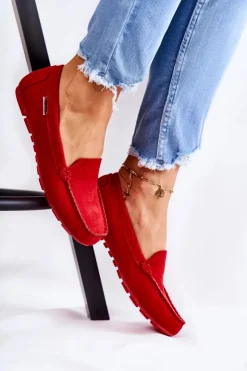 New Boto Zamszowe Mokasyny Damskie Czerwone Millare