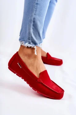 New Boto Zamszowe Mokasyny Damskie Czerwone Millare