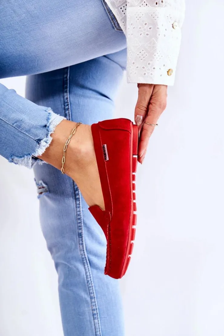 New Boto Zamszowe Mokasyny Damskie Czerwone Millare