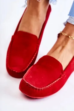 New Boto Zamszowe Mokasyny Damskie Czerwone Millare