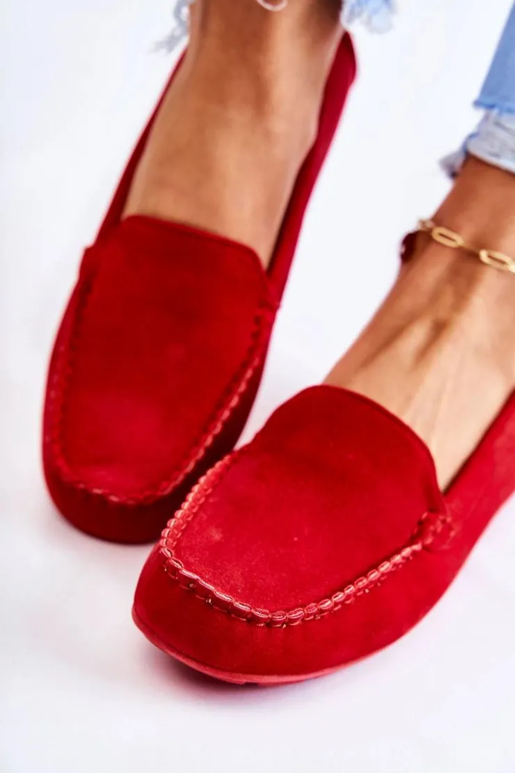 New Boto Zamszowe Mokasyny Damskie Czerwone Millare