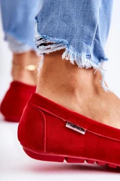 New Boto Zamszowe Mokasyny Damskie Czerwone Millare