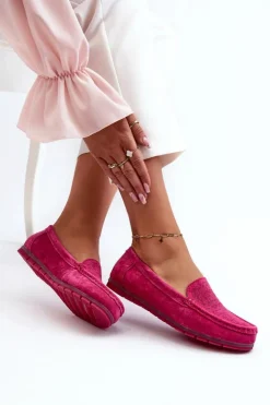 Damskie Damskie buty S.Barski Zamszowe Mokasyny Damskie Fuksja S.Barski LR755