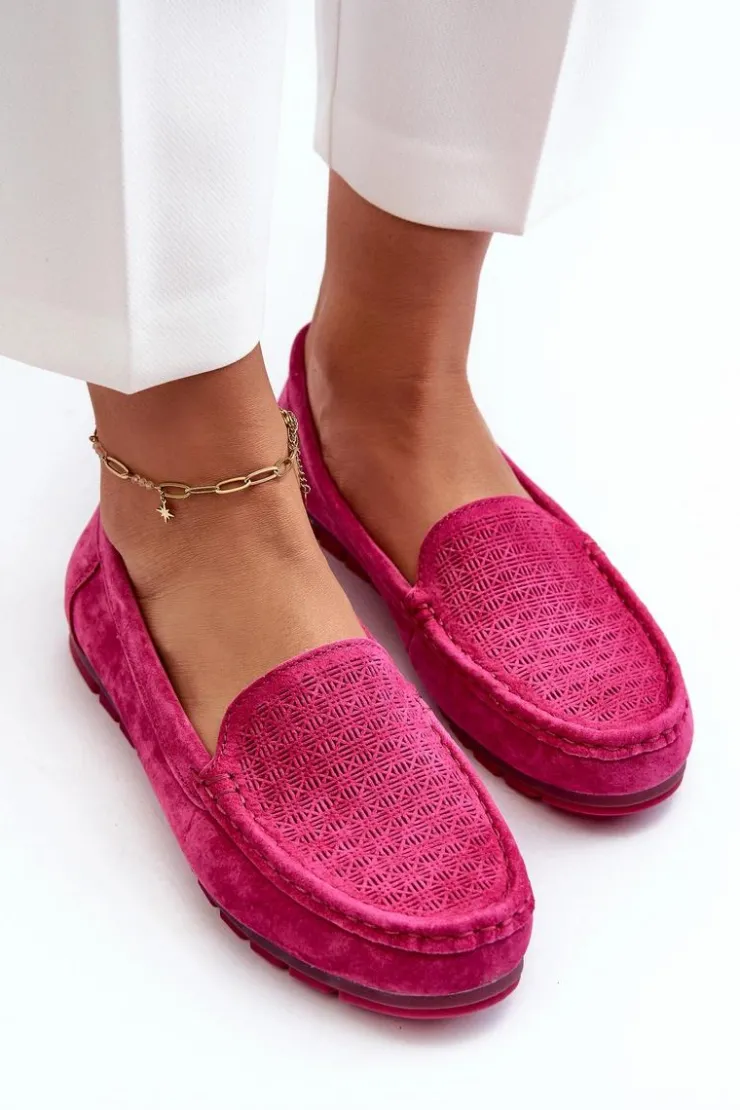 Damskie Damskie buty S.Barski Zamszowe Mokasyny Damskie Fuksja S.Barski LR755