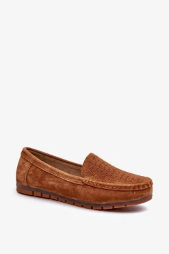 Clearance Damskie buty S.Barski Zamszowe Mokasyny Damskie Camel S.Barski LR755 Brązowy