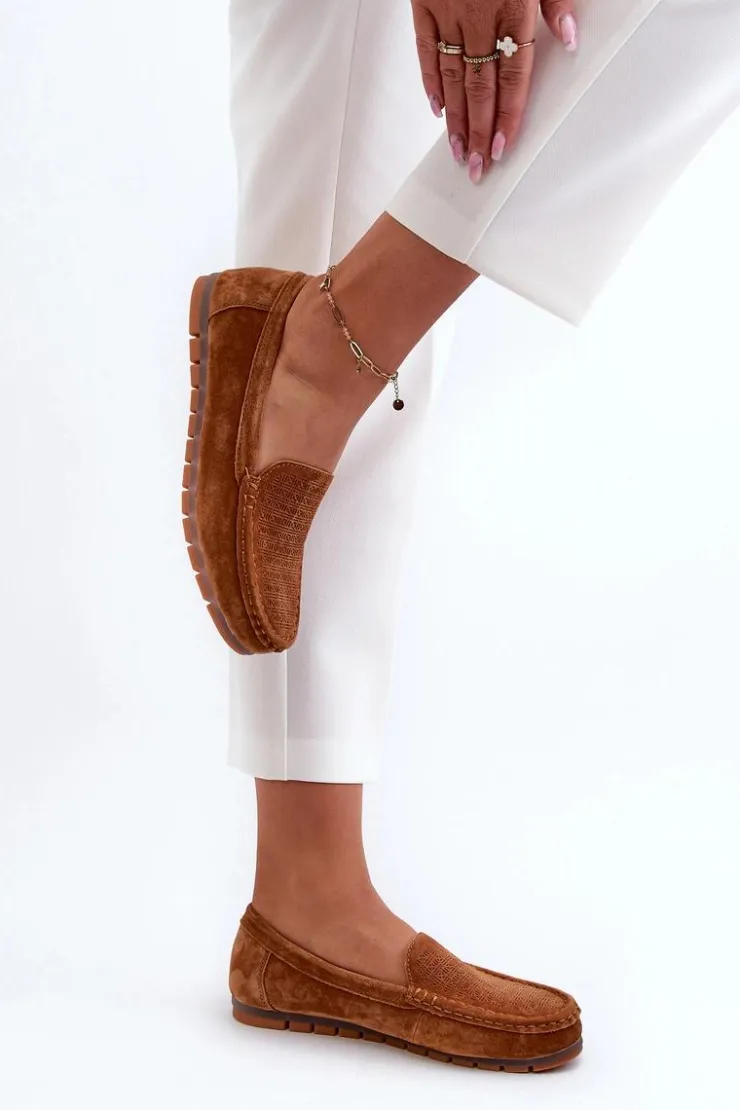 Clearance Damskie buty S.Barski Zamszowe Mokasyny Damskie Camel S.Barski LR755 Brązowy