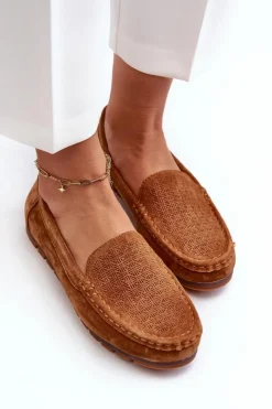 Clearance Damskie buty S.Barski Zamszowe Mokasyny Damskie Camel S.Barski LR755 Brązowy