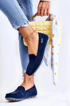 Online Boto Zamszowe Mokasyny Damskie Granatowe Millare