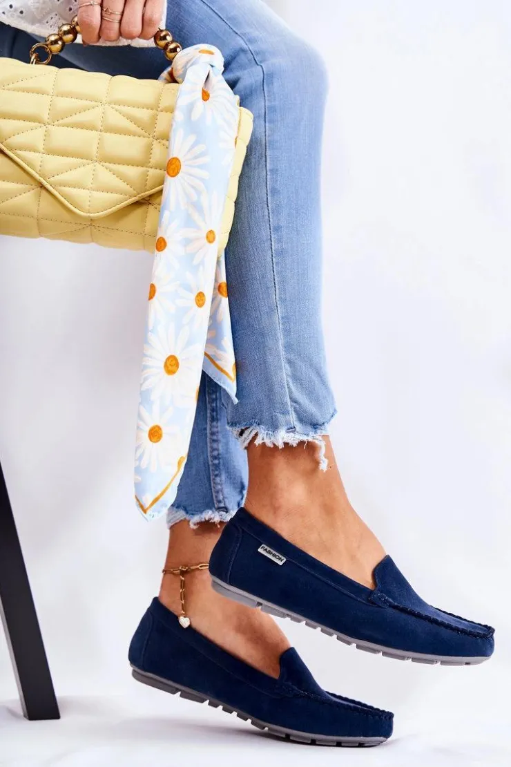 Online Boto Zamszowe Mokasyny Damskie Granatowe Millare