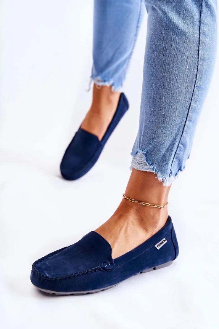 Online Boto Zamszowe Mokasyny Damskie Granatowe Millare