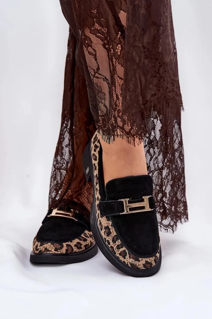 Damskie Buty damskie Vinceza Zamszowe Mokasyny Damskie Panterka Vinceza 66791 Czarne