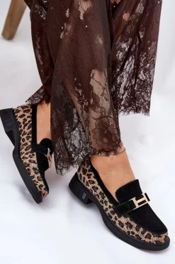 Damskie Buty damskie Vinceza Zamszowe Mokasyny Damskie Panterka Vinceza 66791 Czarne