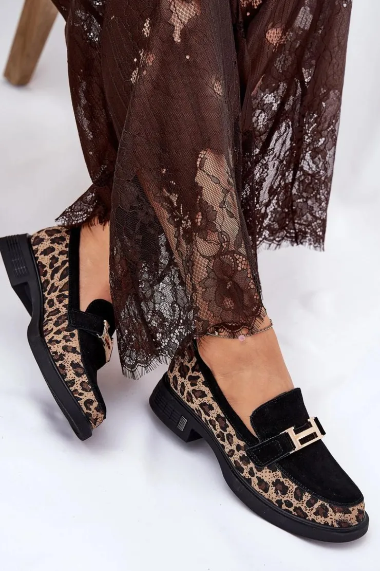 Damskie Buty damskie Vinceza Zamszowe Mokasyny Damskie Panterka Vinceza 66791 Czarne