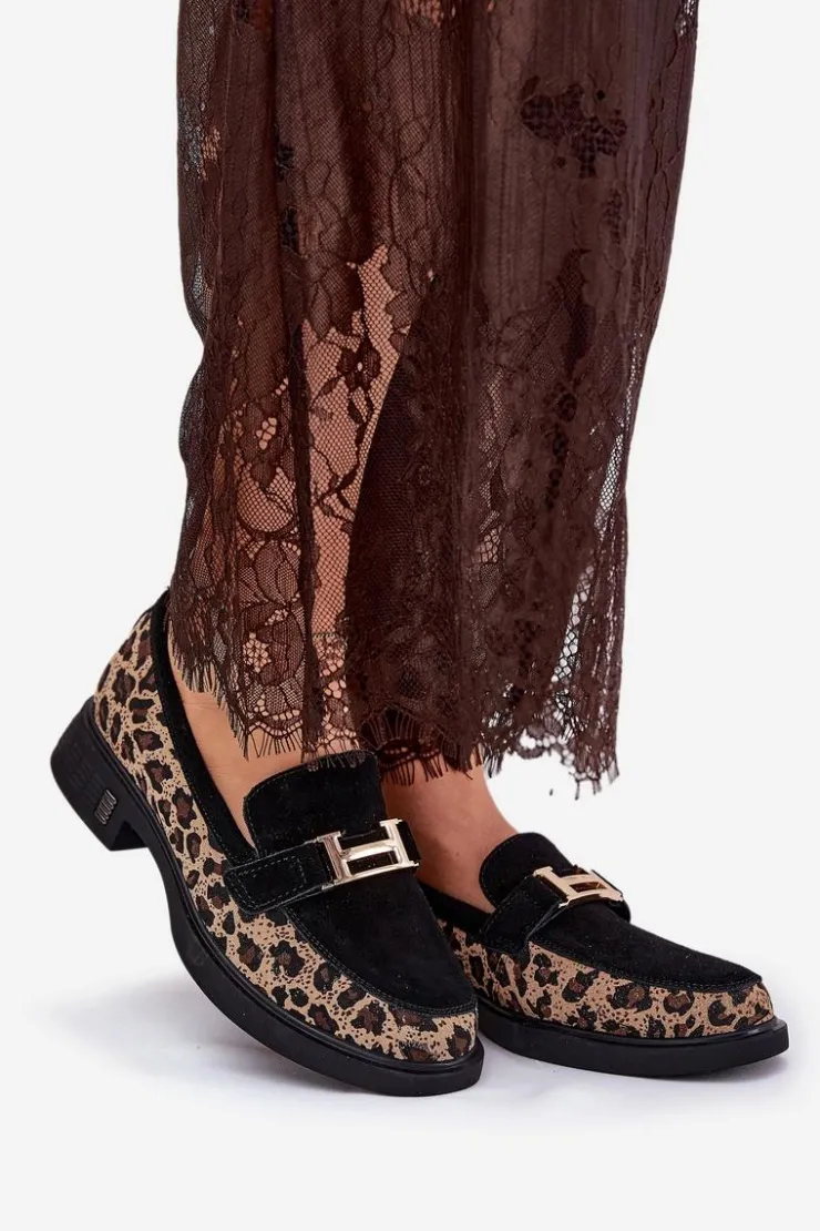 Damskie Buty damskie Vinceza Zamszowe Mokasyny Damskie Panterka Vinceza 66791 Czarne