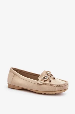 Clearance Boto Zamszowe Mokasyny Damskie Ozdobą Beżowe Daphikaia