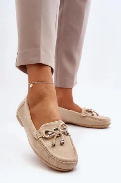 Clearance Boto Zamszowe Mokasyny Damskie Ozdobą Beżowe Daphikaia