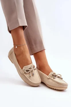 Clearance Boto Zamszowe Mokasyny Damskie Ozdobą Beżowe Daphikaia