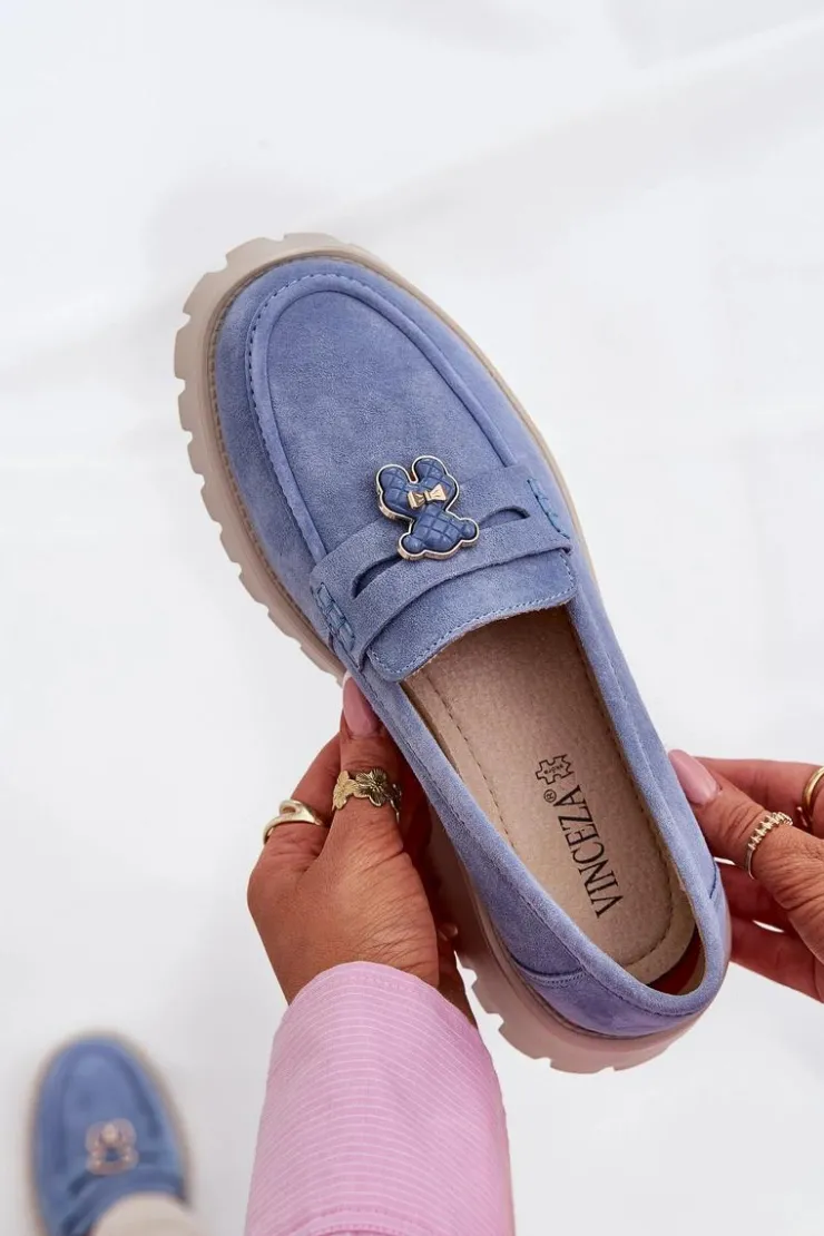Sale Buty damskie Vinceza Zamszowe Mokasyny Damskie Z Przypinką Miś Vinceza 79533 e Niebieski