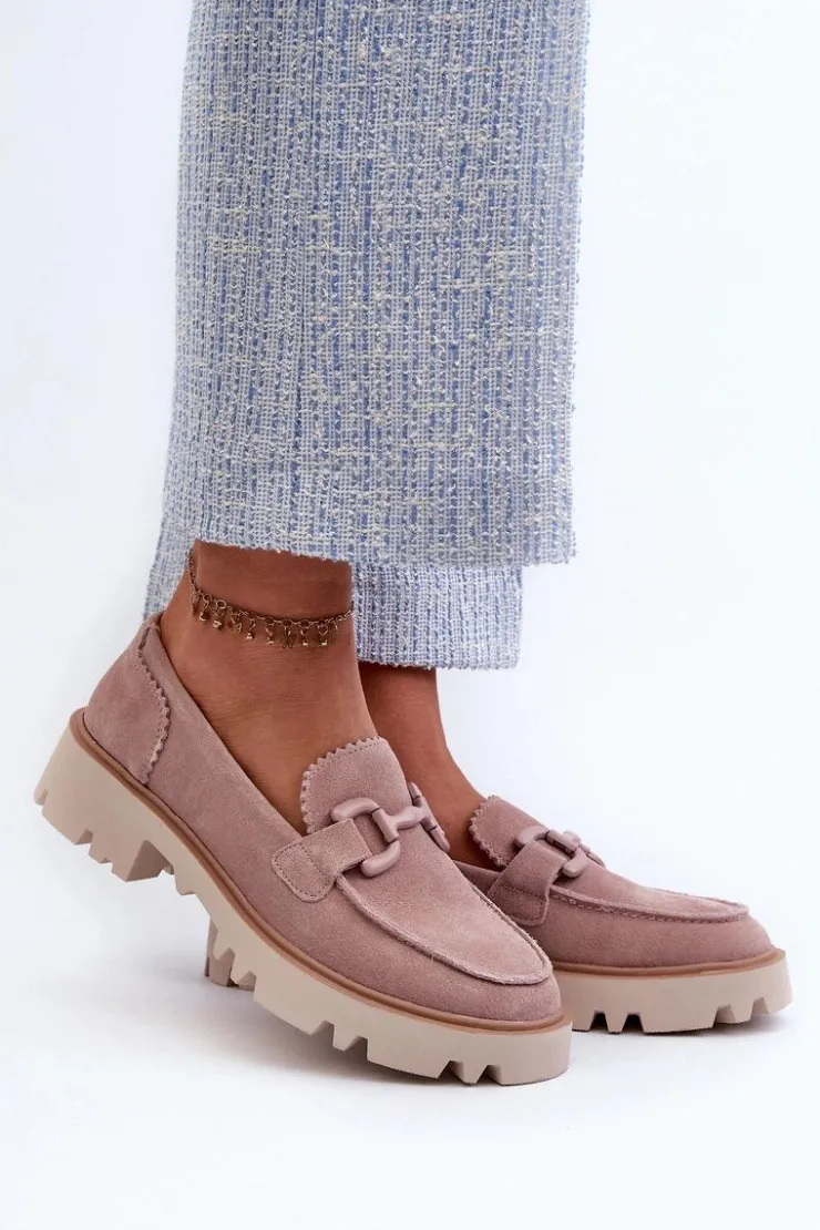 Damskie Damskie buty S.Barski Zamszowe Mokasyny Damskie Z Ozdobą D&A TW117 Różowe