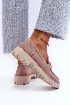 Damskie Damskie buty S.Barski Zamszowe Mokasyny Damskie Z Ozdobą D&A TW117 Różowe