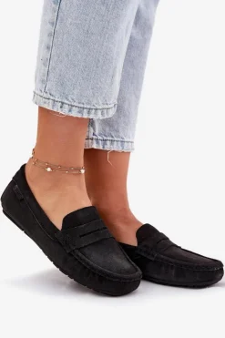 Outlet Big Star Shoes Zamszowe Mokasyny Damskie Big Star RR274948 Czarne Czarny