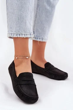 Outlet Big Star Shoes Zamszowe Mokasyny Damskie Big Star RR274948 Czarne Czarny