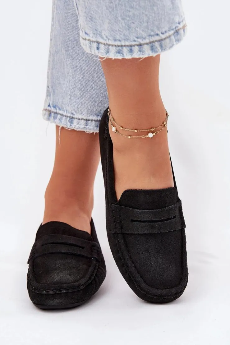 Outlet Big Star Shoes Zamszowe Mokasyny Damskie Big Star RR274948 Czarne Czarny