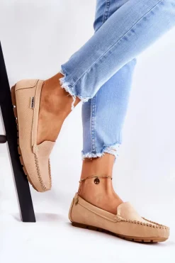 Best Boto Zamszowe Mokasyny Damskie Beżowe Millare