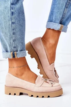 Damskie Boto Zamszowe Mokasyny Lewski Shoes 3053 Cappuccino